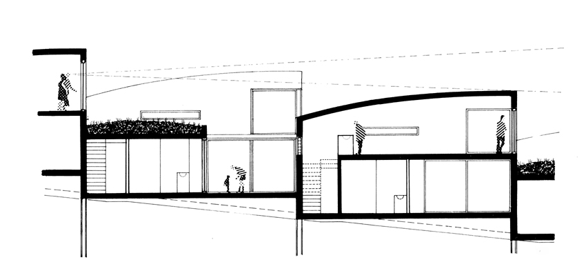 Section through roof-top patio houses.